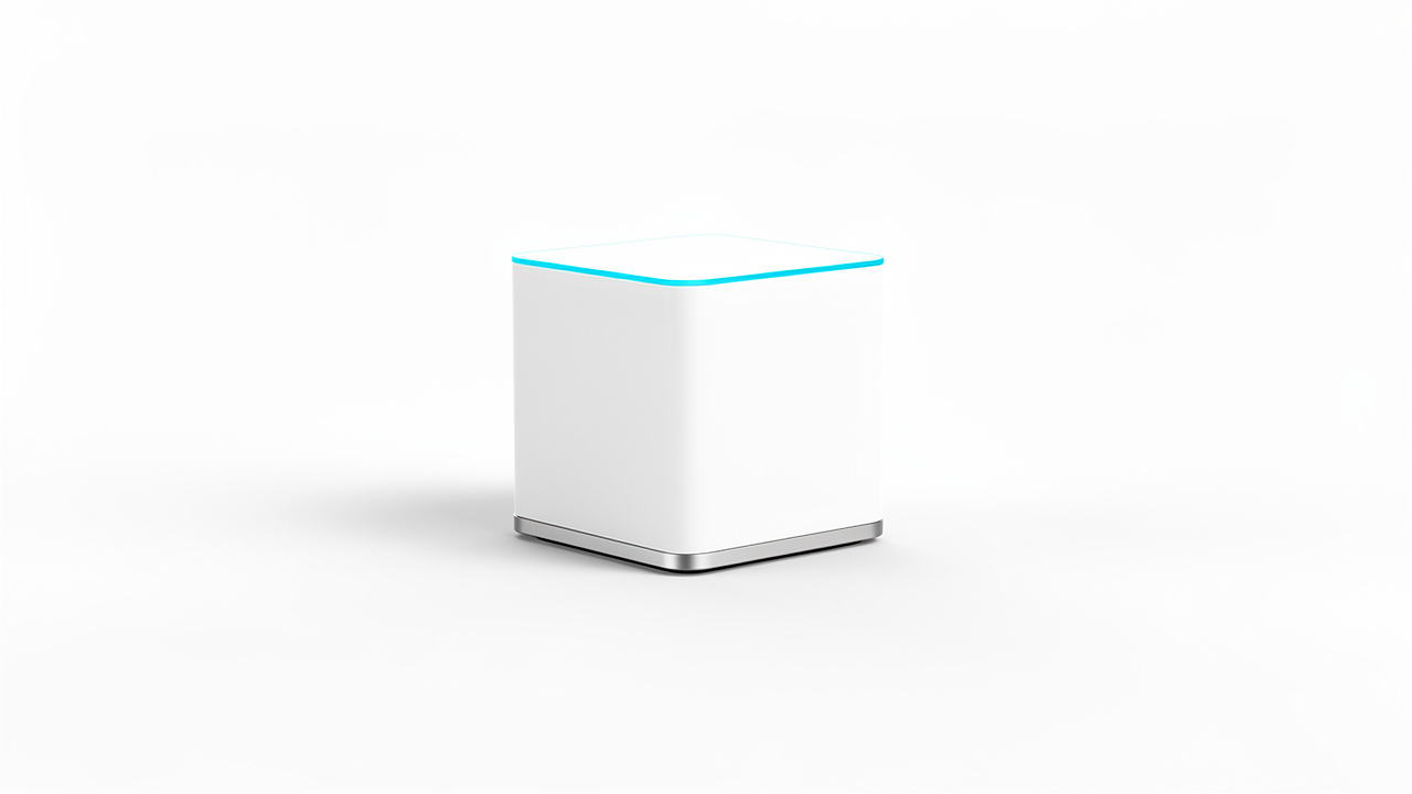 One finished white cube with a soft blue edge.